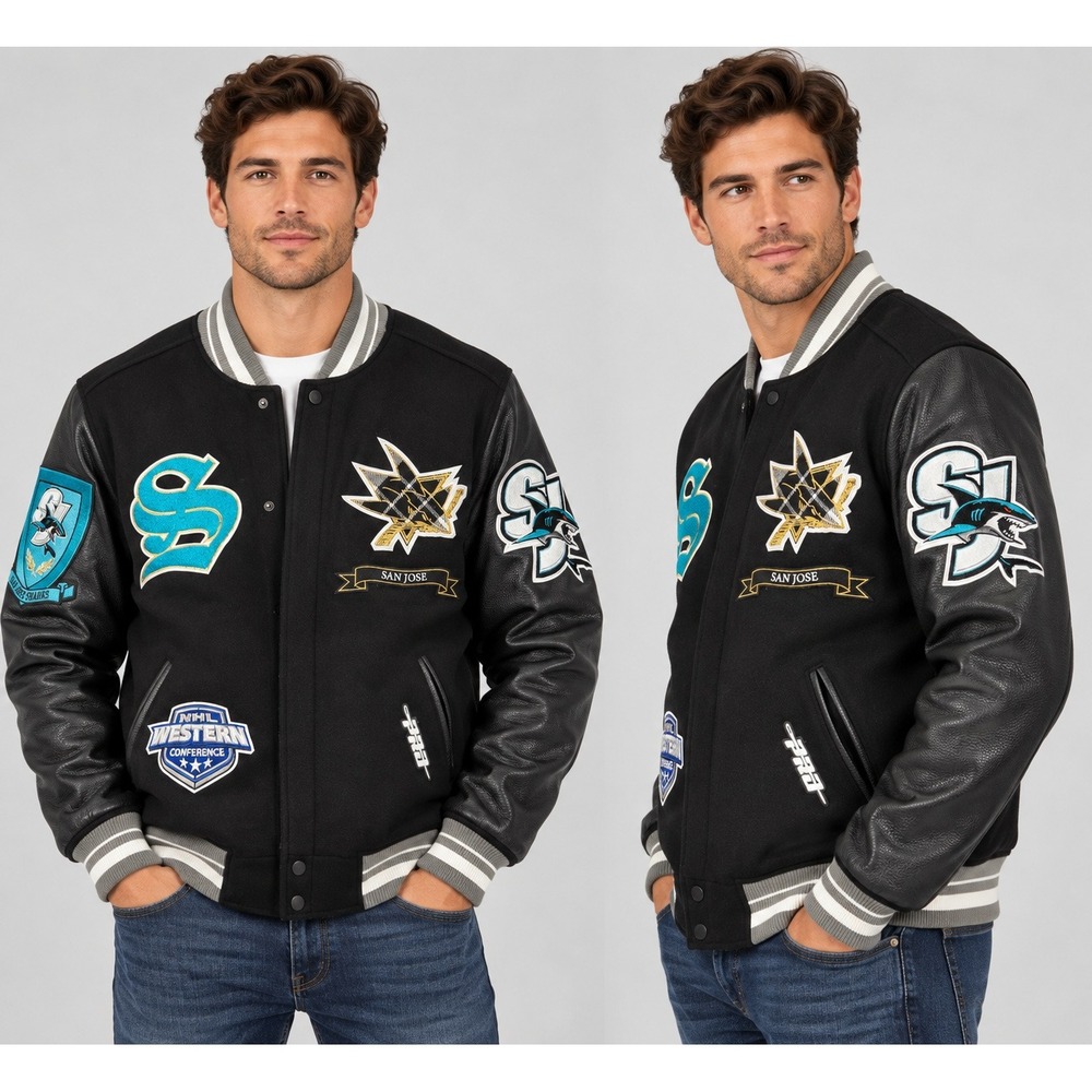 NWT Pro Standard San Jose Sharks NHL Varsity Jacket Black Mens Small